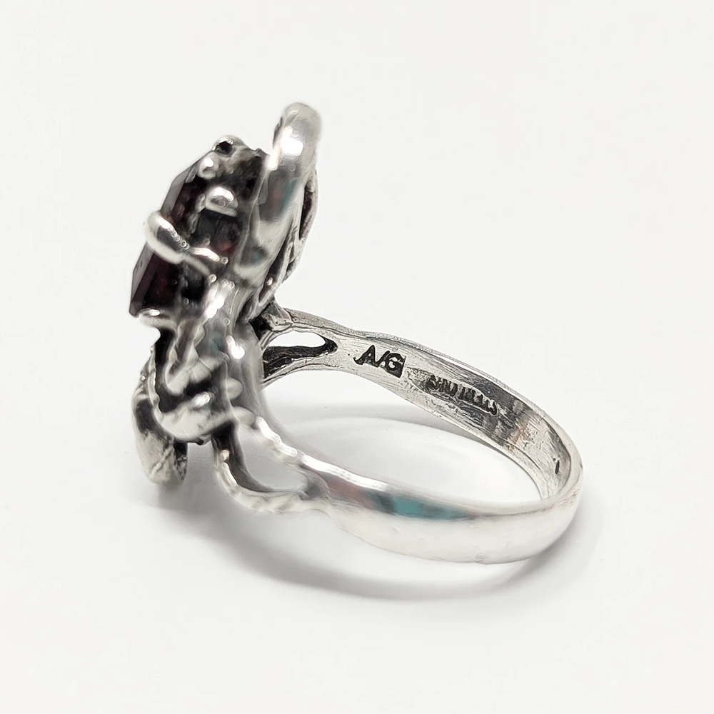 Sold Sterling silver 925 red gemstone ring rectangle cut vintage - Picture 3 of 5